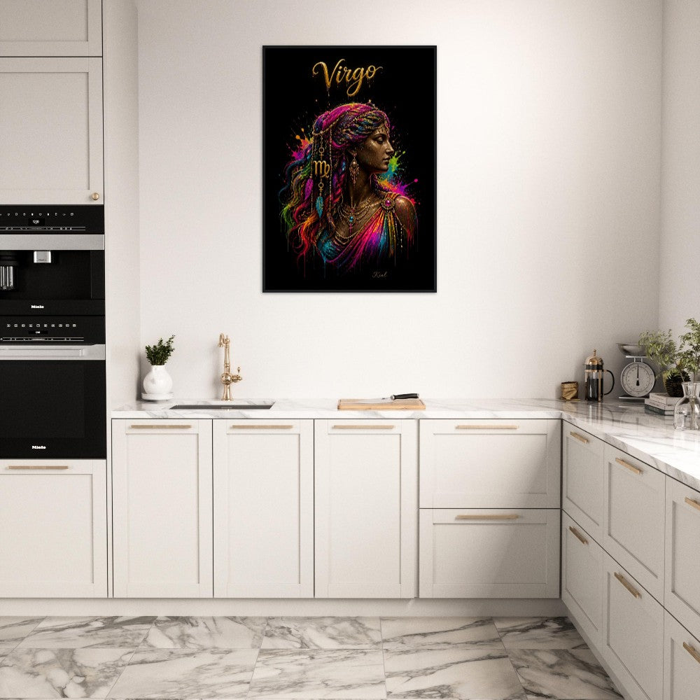 Virgo Neon Zodiac Maiden Poster, Colorful Wall Art, Artistic Astrology Canvas, Zodiac Gift for Her, Danish Art Studio