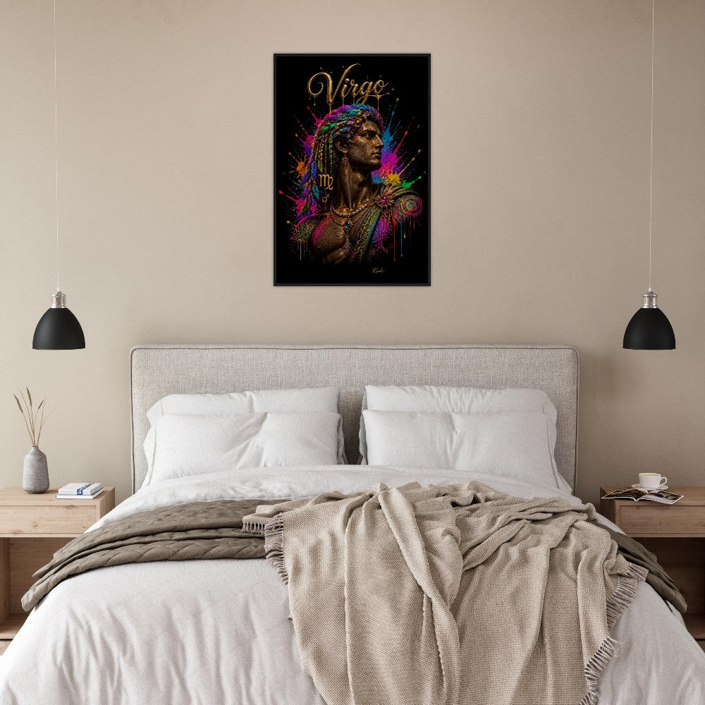 Virgo Neon Zodiac Maiden Poster, Colorful Wall Art, Artistic Astrology Canvas, Zodiac Gift for Him, Danish Art Studio