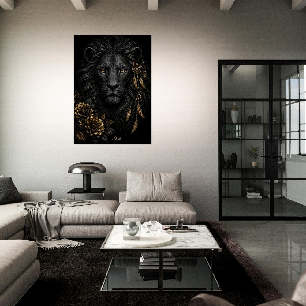 Leo Zodiac Lion Poster, Gold Wall Art, Astrology Canvas, Lion Portrait, Zodiac Gift for Her, Danish Art Studio