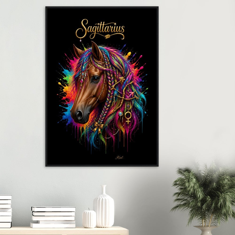 Sagittarius Neon Zodiac Horse Poster, Colorful Wall Art, Zodiac Gift for Her, Danish Art Studio