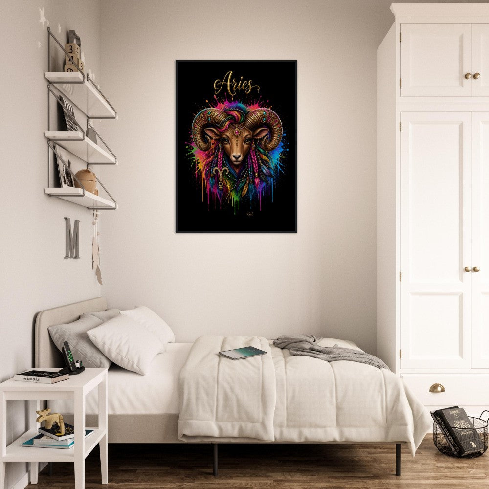 Vædderen Neon Stjernetegn Vædder Plakat, Farverig Vægkunst, Kunstnerisk Astrologi Lærred, Stjernetegn Gave til Hende, Dansk Kunststudio