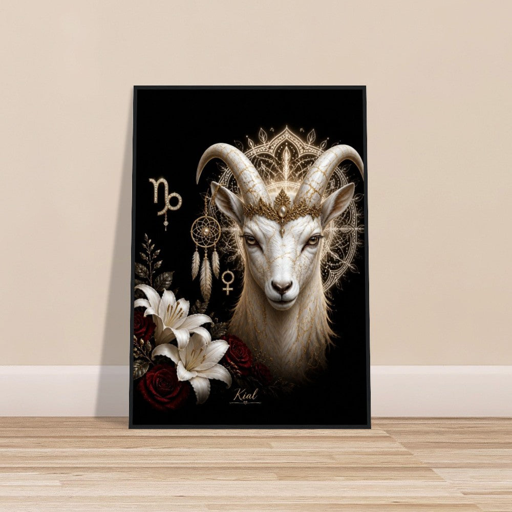 Capricorn Zodiac Goat Poster, Gold Wall Art, Astrology Canvas, Goat Portrait, Zodiac Gift for Her, Danish Art Studio