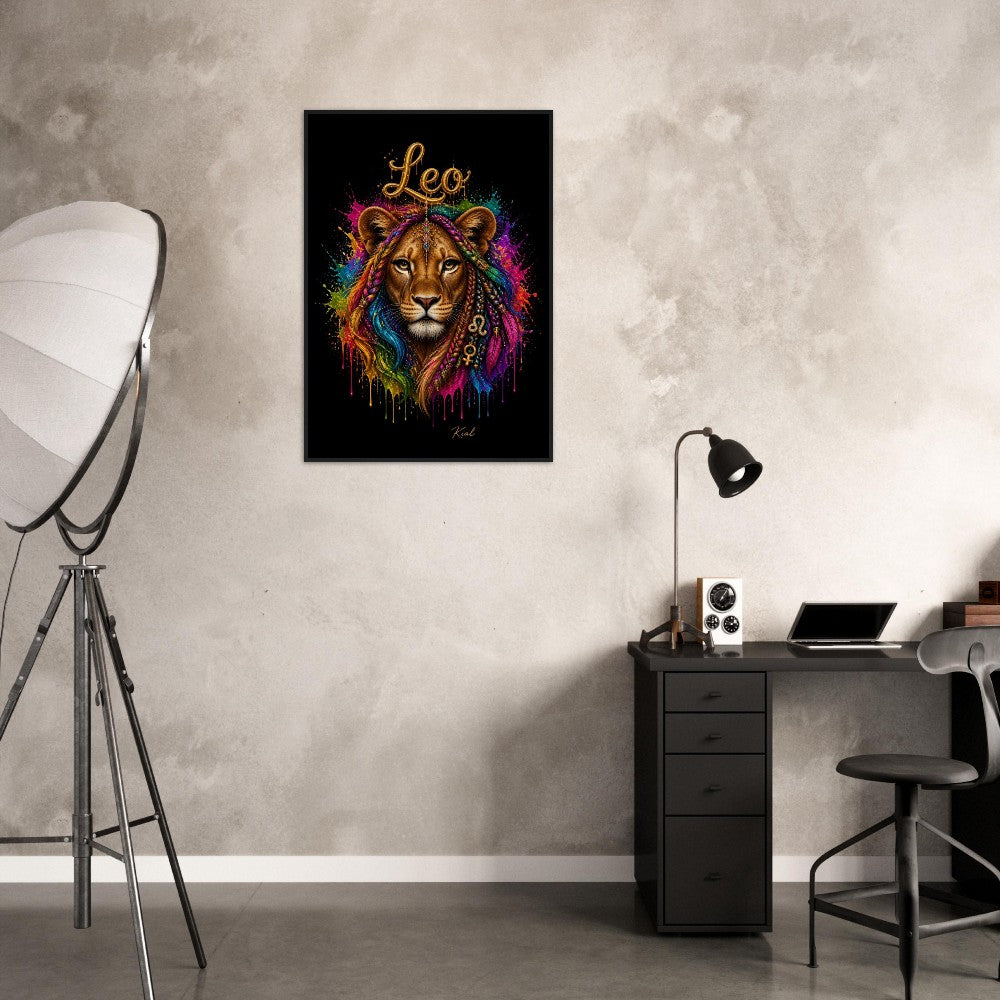 Leo Neon Zodiac Lion Poster, Colorful Wall Art, Artistic Astrology Canvas, Zodiac Gift for Her, Danish Art Studio