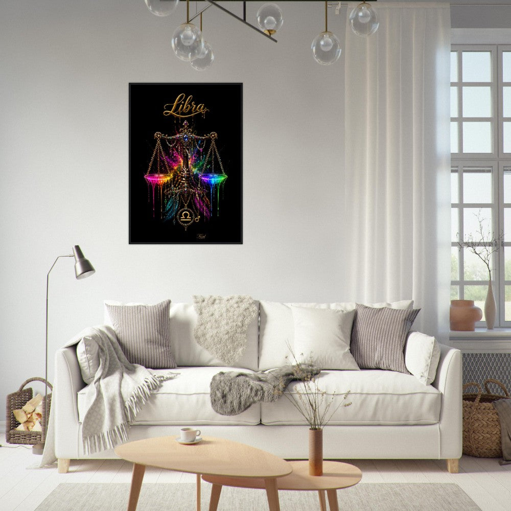 Libra Neon Zodiac Scales Poster, Colorful Wall Art, Artistic Astrology Canvas, Zodiac Gift for Him, Danish Art Studio