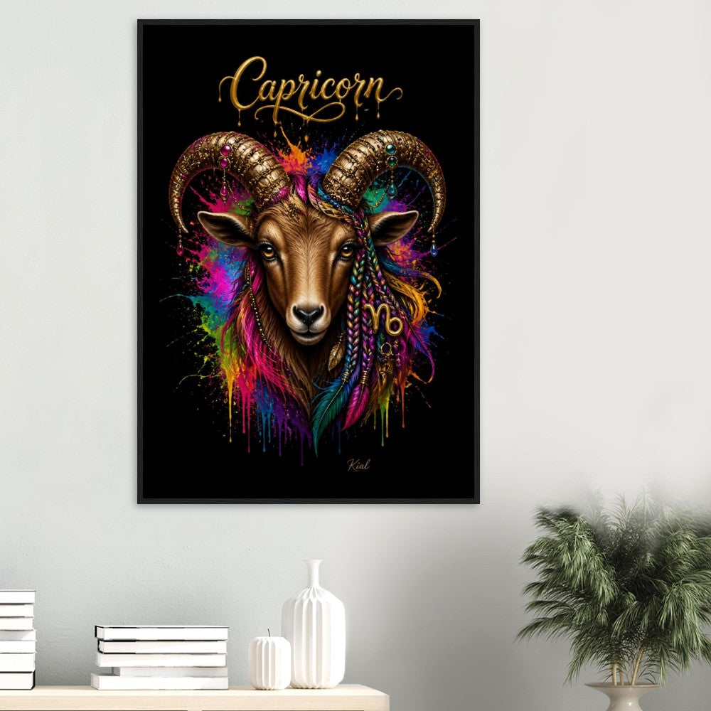 Capricorn Neon Zodiac Goat Poster, Colorful Wall Art, Artistic Astrology Canvas, Zodiac Gift for Her, Danish Art Studio