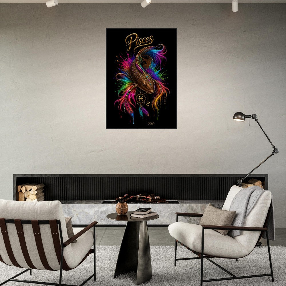 Pisces Neon Zodiac Koi Poster, Colorful Wall Art, Artistic Astrology Canvas, Zodiac Gift for Him, Danish Art Studio