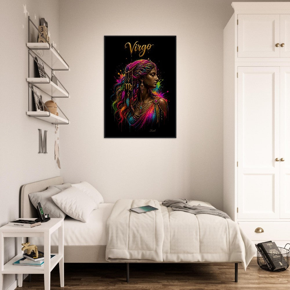 Virgo Neon Zodiac Maiden Poster, Colorful Wall Art, Artistic Astrology Canvas, Zodiac Gift for Her, Danish Art Studio