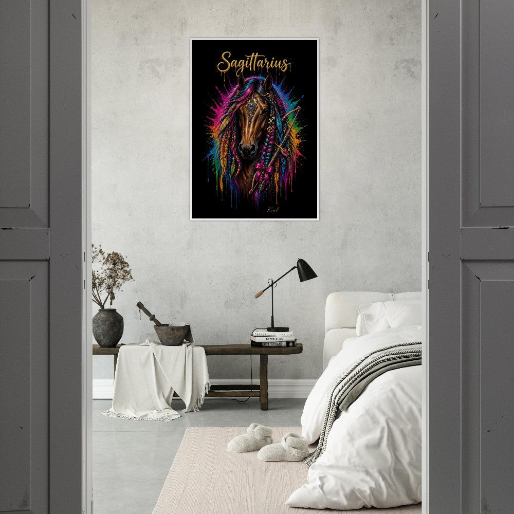 Sagittarius Neon Zodiac Horse Poster, Colorful Wall Art, Zodiac Gift for Him, Danish Art Studio