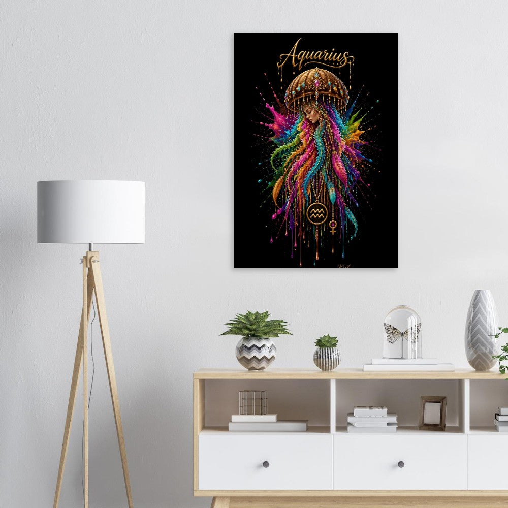 Aquarius Neon Zodiac Jellyfish Poster, Colorful Wall Art, Zodiac Gift for Her, Danish Art Studio