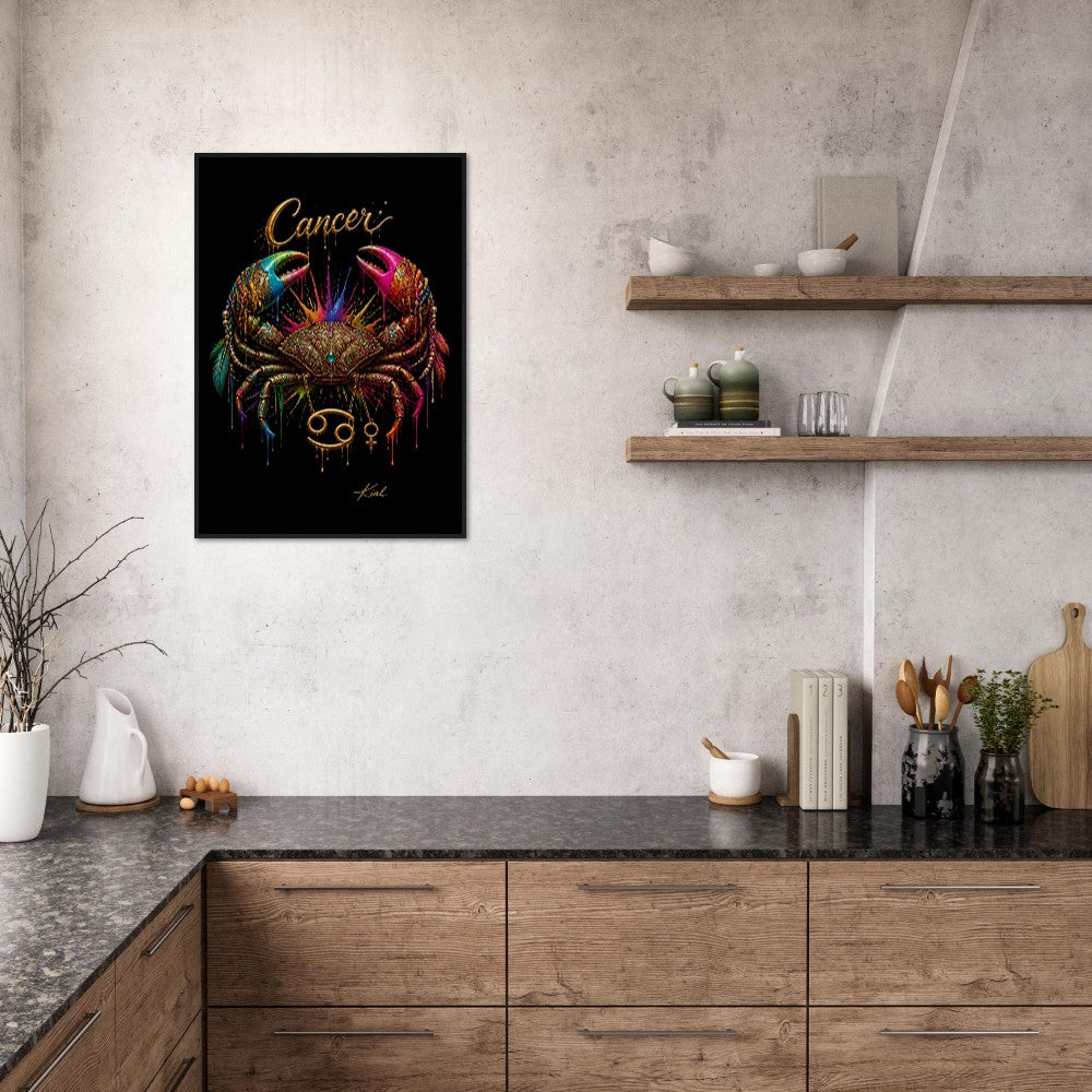 Krebs Neon Sternzeichen Krabben Poster, Bunte Wandkunst, Künstlerische Astrologie Leinwand, Sternzeichen Geschenk für Sie, Dänisches Kunststudio