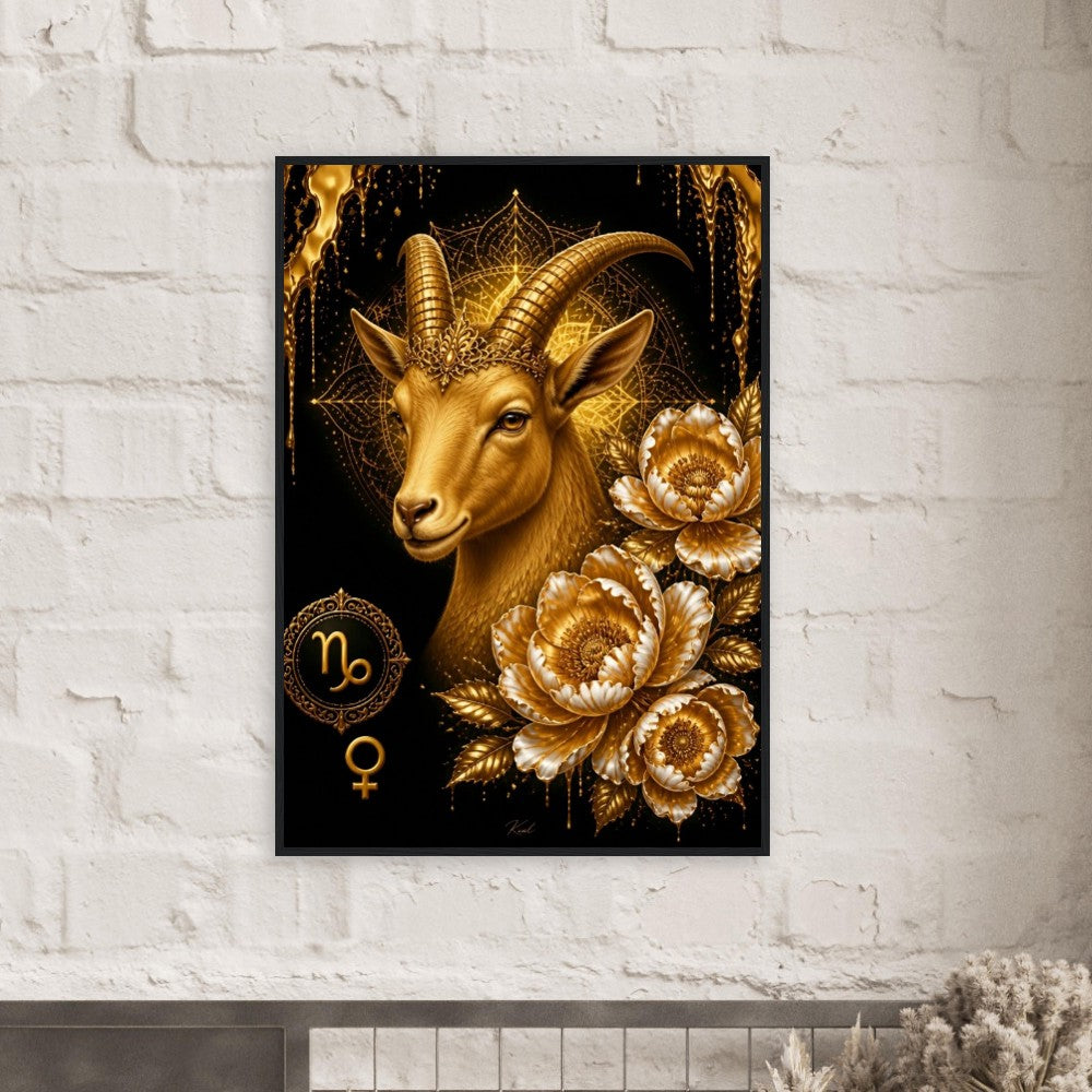 Capricorn Zodiac Goat Poster, Gold Wall Art, Astrology Canvas, Goat Portrait, Zodiac Gift for Her, Danish Art Studio
