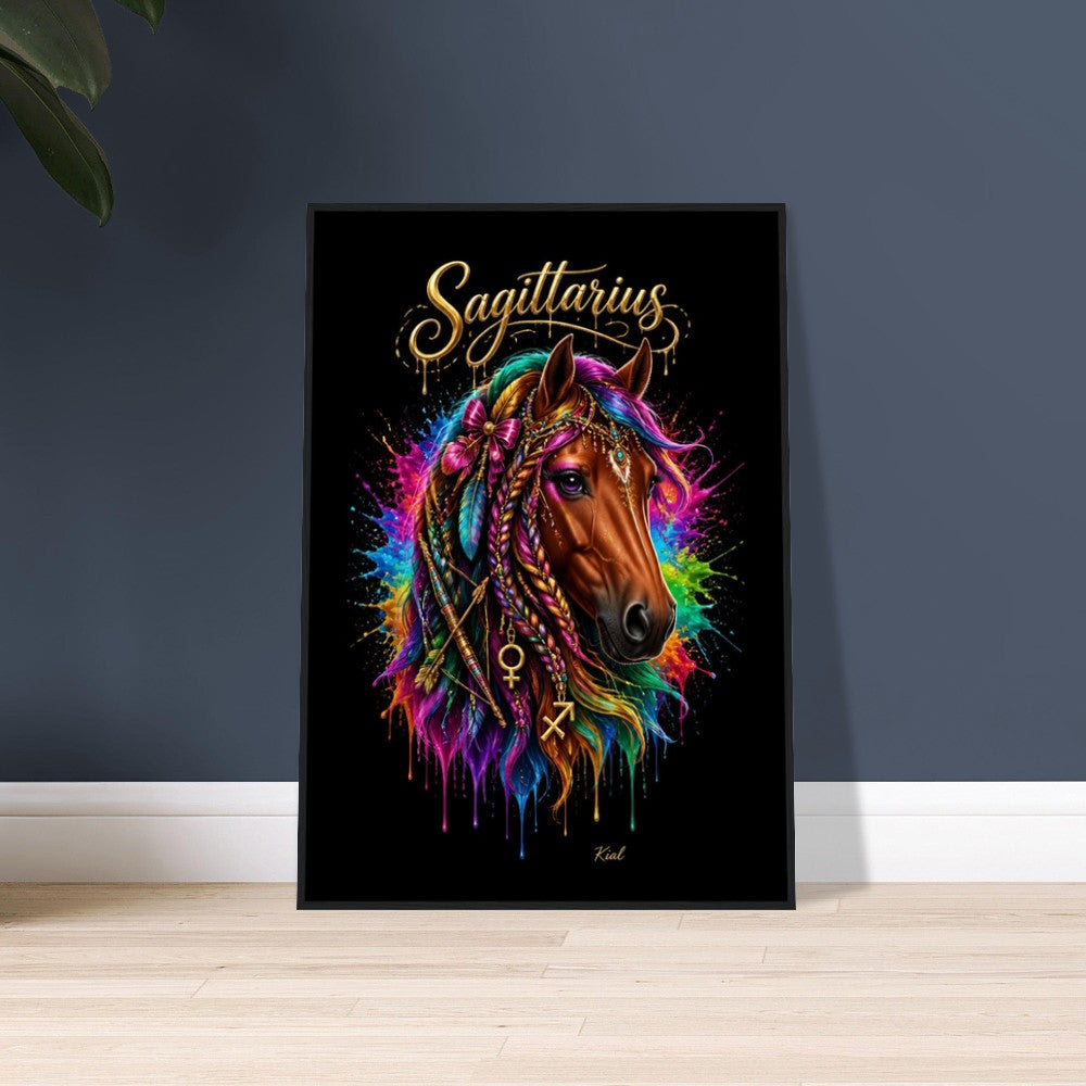 Sagittarius Neon Zodiac Horse Poster, Colorful Wall Art, Zodiac Gift for Her, Danish Art Studio