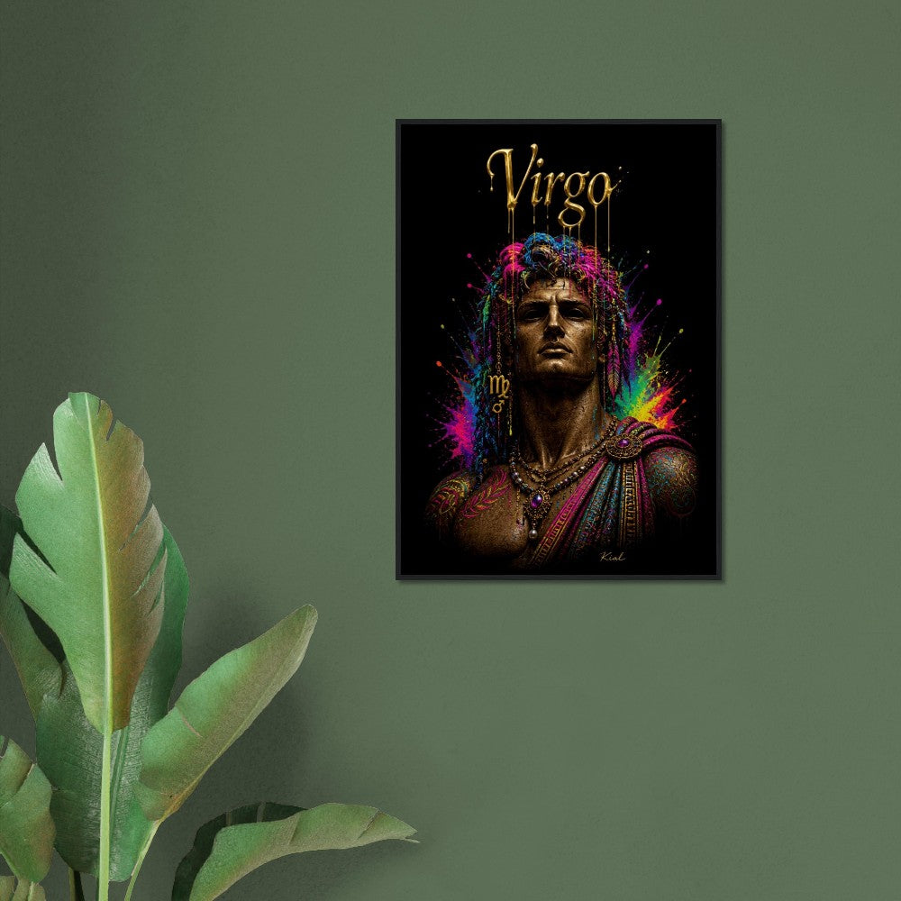Virgo Neon Zodiac Maiden Poster, Colorful Wall Art, Artistic Astrology Canvas, Zodiac Gift for Him, Danish Art Studio
