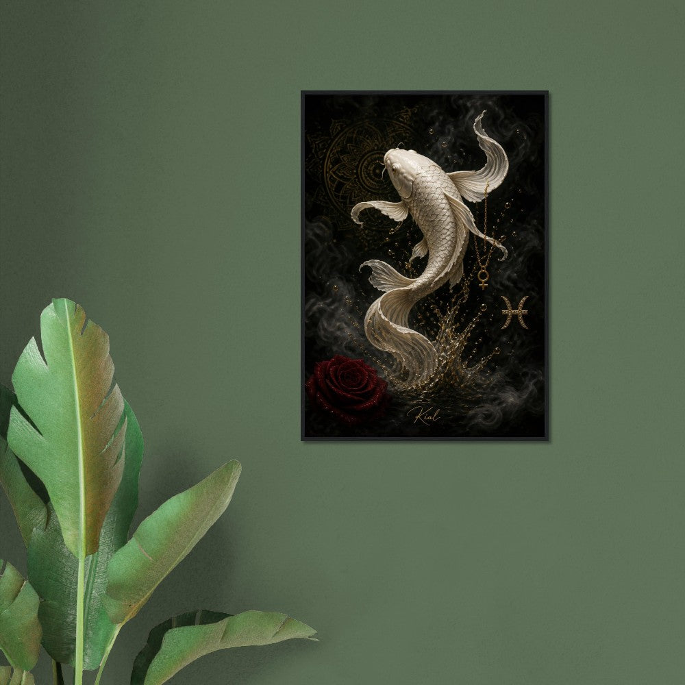 Pisces Zodiac Koi Poster, Gold Wall Art, Astrology Canvas, Koi Portrait, Zodiac Gift for Her, Danish Art Studio