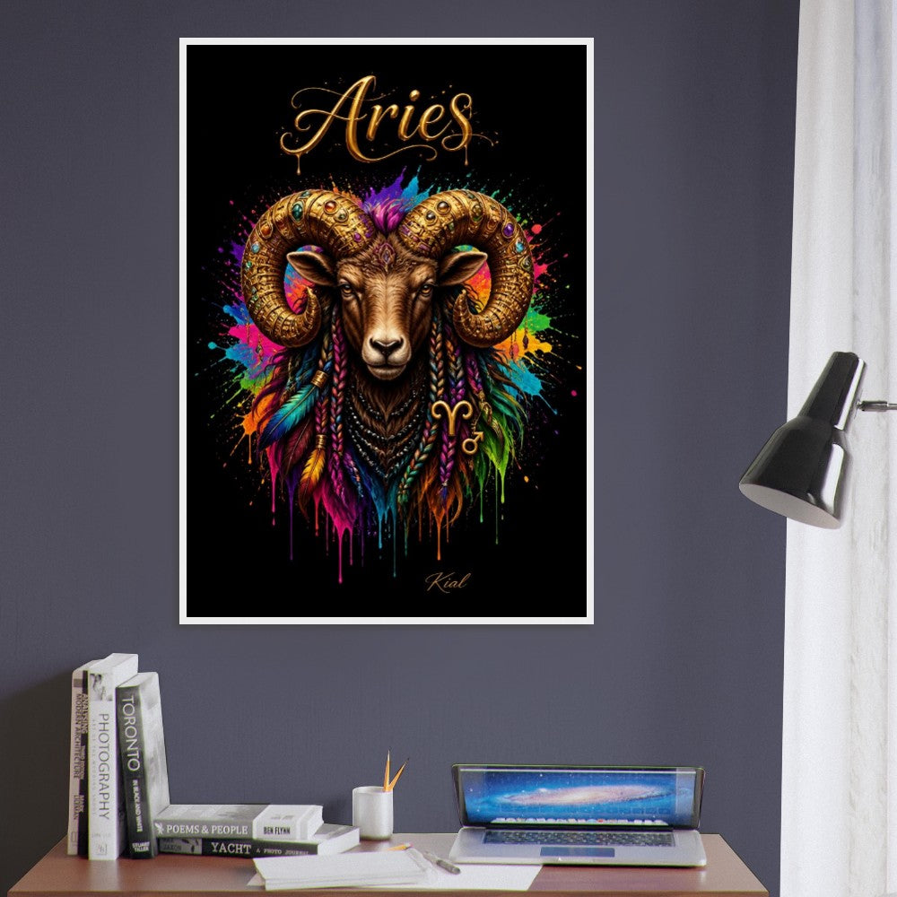 Widder Neon Tierkreis Poster, Bunte Wandkunst, Künstlerische Astrologie Leinwand, Tierkreis Geschenk für Ihn, Danish Art Studio