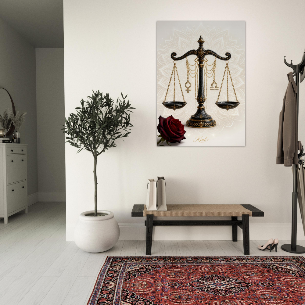 Libra Zodiac Scales Poster, Gold Wall Art, Astrology Canvas, Scales Portrait, Zodiac Gift for Her, Danish Art Studio