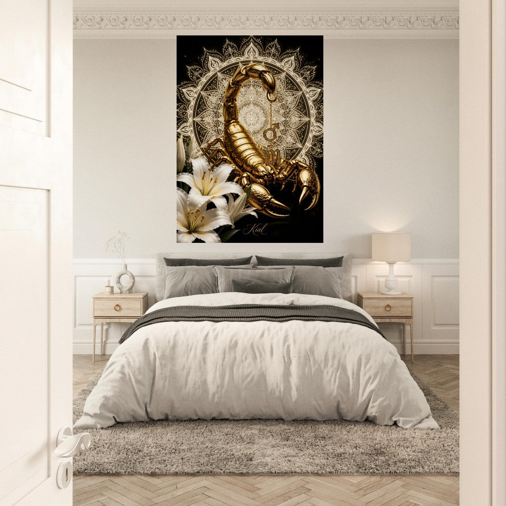 Scorpio Zodiac Scorpion Poster, Gold Wall Art, Zodiac Gift for Him, Danish Art Studio