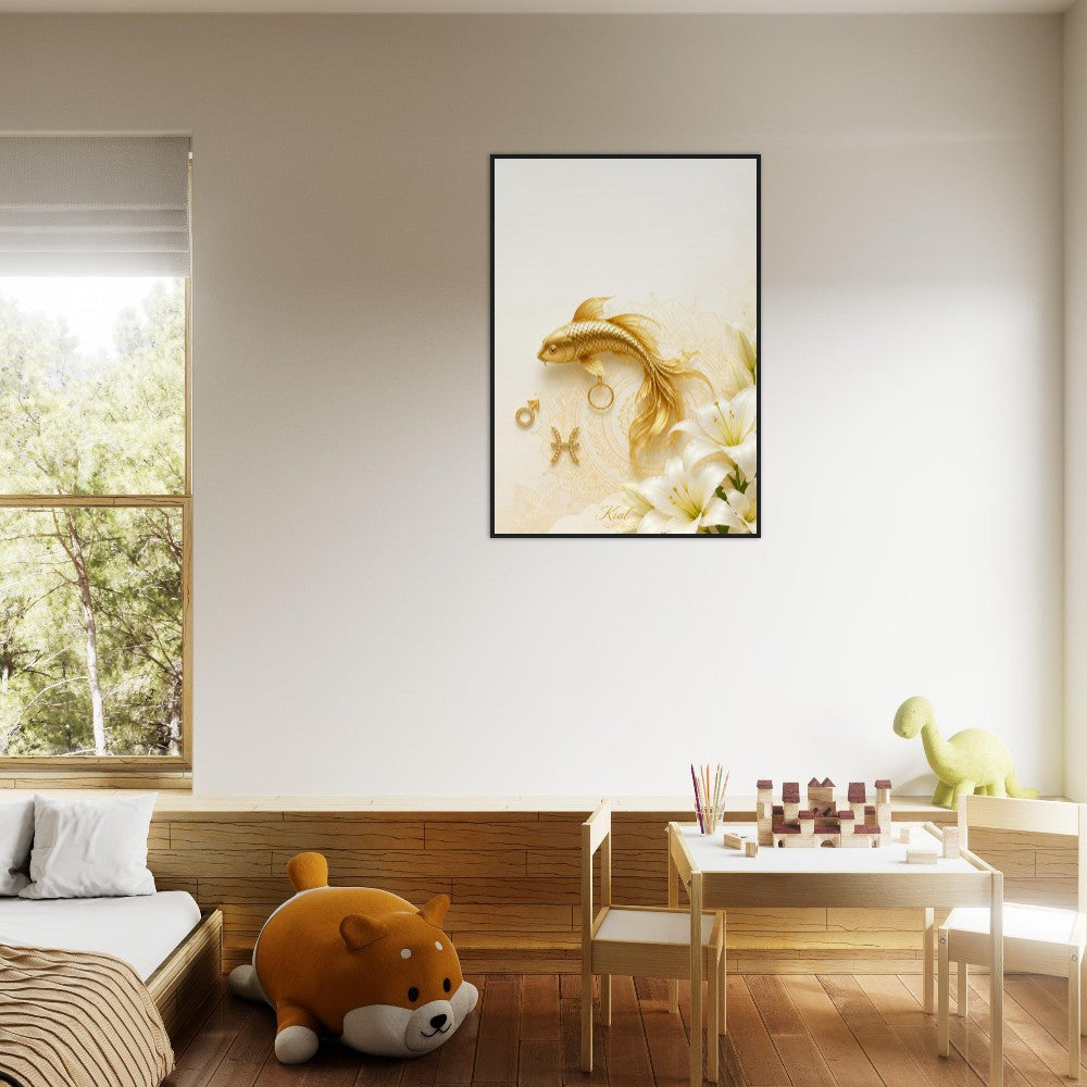 Pisces Zodiac Koi Poster, Gold Wall Art, Astrology Canvas, Koi Portrait, Zodiac Gift for Him, Danish Art Studio