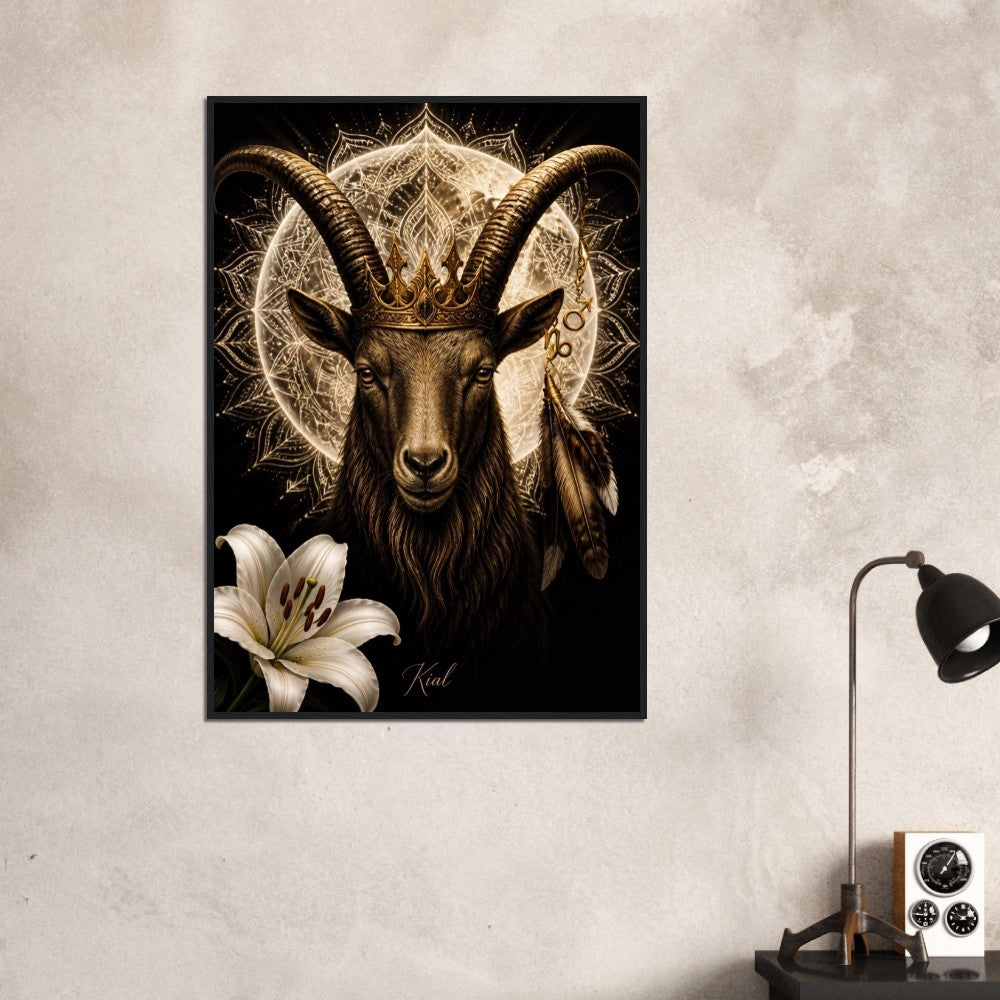 Capricorn Zodiac Goat Poster, Gold Wall Art, Astrology Canvas, Goat Portrait, Zodiac Gift for Him, Danish Art Studio
