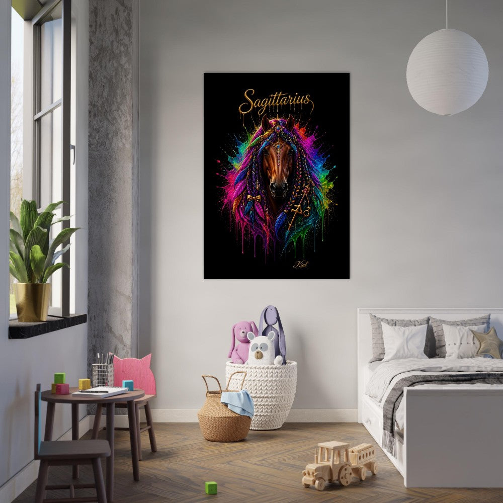 Sagittarius Neon Zodiac Horse Poster, Colorful Wall Art, Zodiac Gift for Him, Danish Art Studio