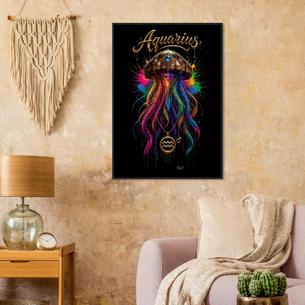 Aquarius Neon Zodiac Jellyfish Poster, Colorful Wall Art, Zodiac Gift for Him, Danish Art Studio
