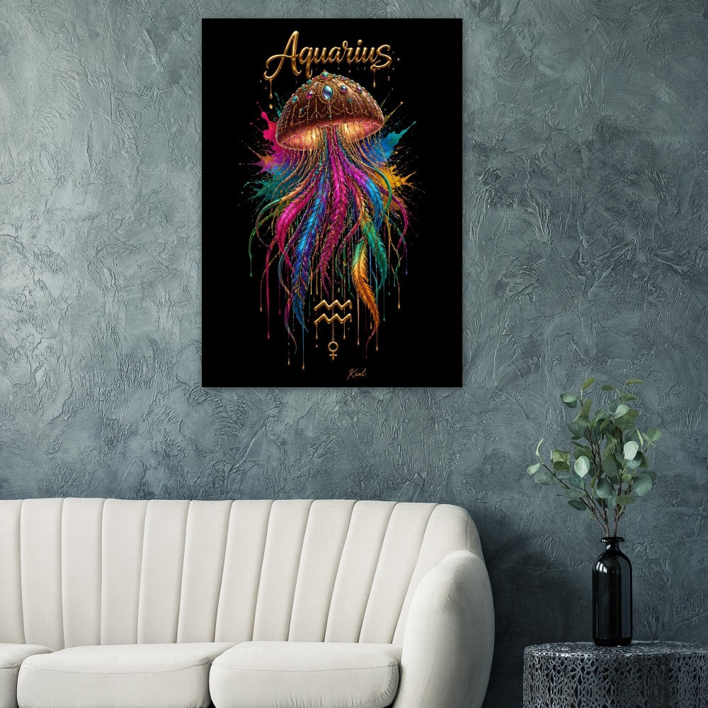 Vandmand Neon Stjernetegn Medusa Plakat, Farverig Vægkunst, Stjernetegnsgave til Hende, Danish Art Studio