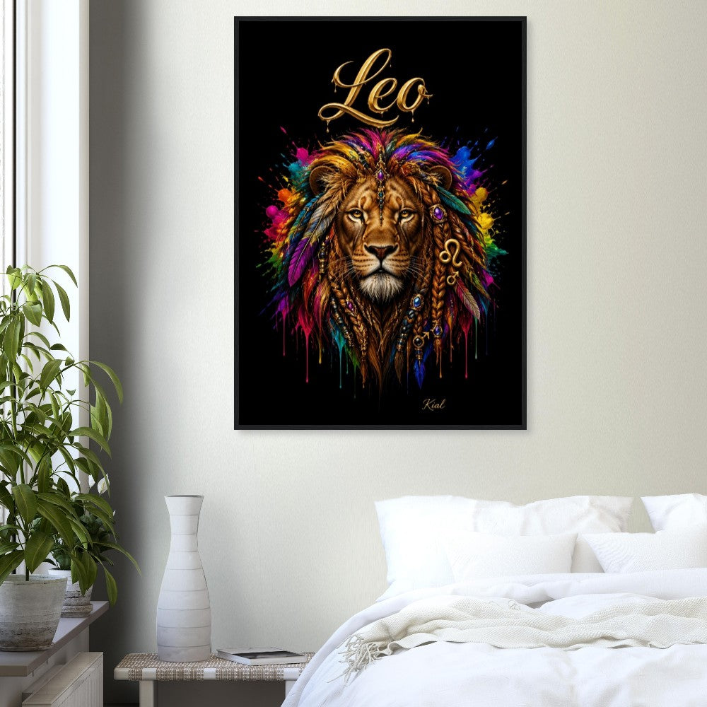 Leo Neon Zodiac Lion Poster, Colorful Wall Art, Artistic Astrology Canvas, Zodiac Gift for Him, Danish Art Studio