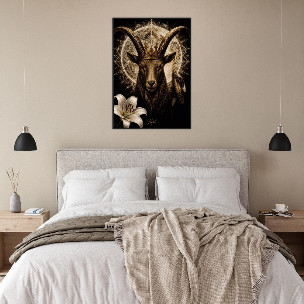 Capricorn Zodiac Goat Poster, Gold Wall Art, Astrology Canvas, Goat Portrait, Zodiac Gift for Him, Danish Art Studio