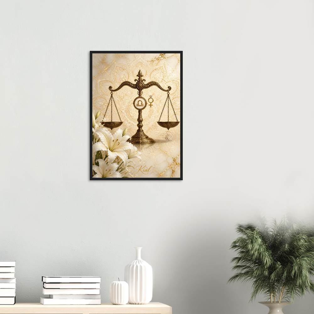 Libra Zodiac Scales Poster, Gold Wall Art, Astrology Canvas, Scales Portrait, Zodiac Gift for Her, Danish Art Studio