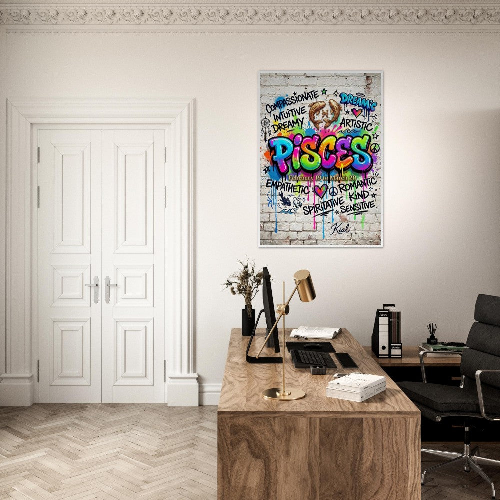 Pisces Neon Graffiti Zodiac Poster, Colorful Street Art, Zodiac Gift for Her, Danish Art Studio