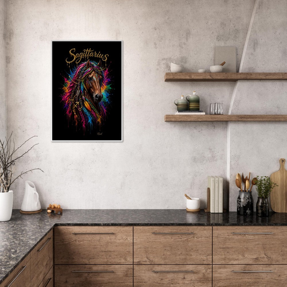 Sagittarius Neon Zodiac Horse Poster, Colorful Wall Art, Zodiac Gift for Him, Danish Art Studio