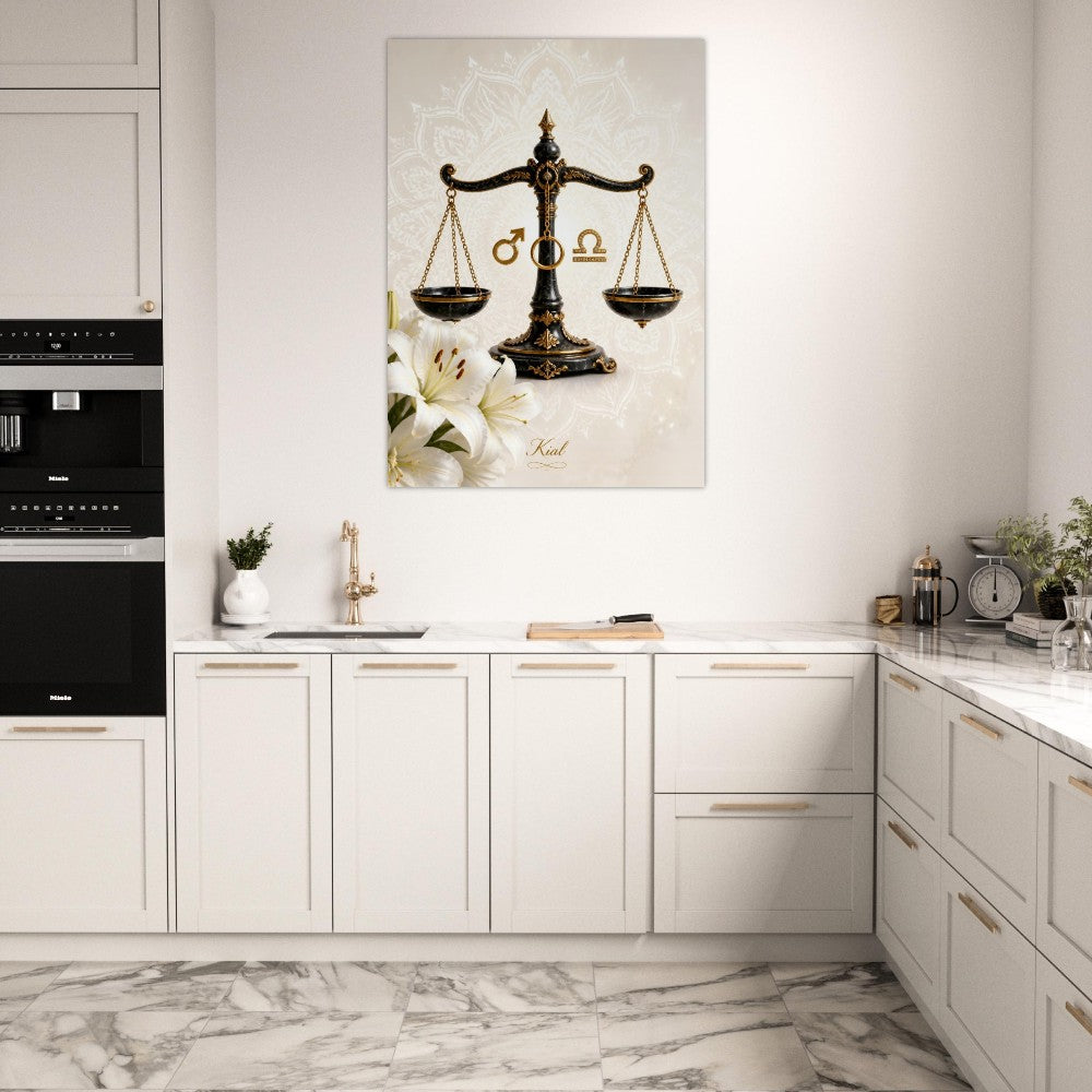 Libra Zodiac Scales Poster, Gold Wall Art, Astrology Canvas, Scales Portrait, Zodiac Gift for Him, Danish Art Studio