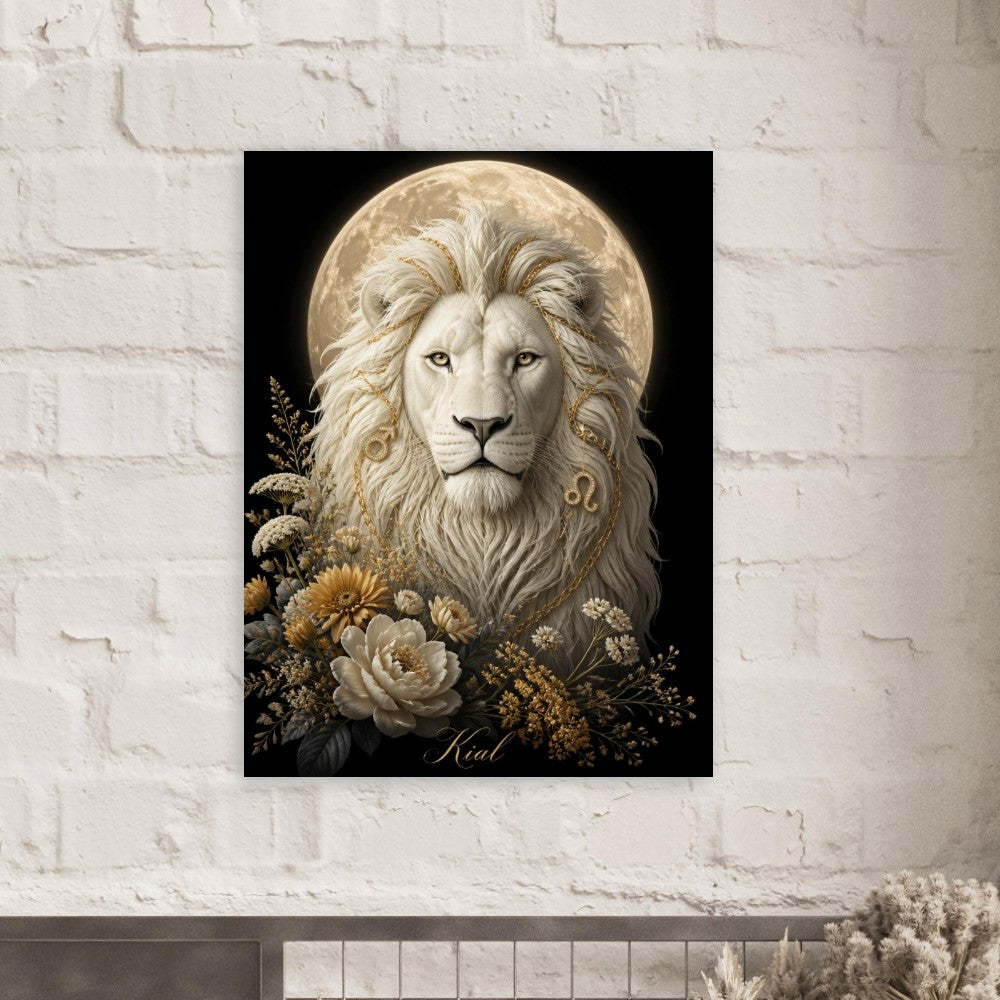 Leo Zodiac Lion Poster, Gold Wall Art, Astrology Canvas, Lion Portrait, Zodiac Gift for Him, Danish Art Studio