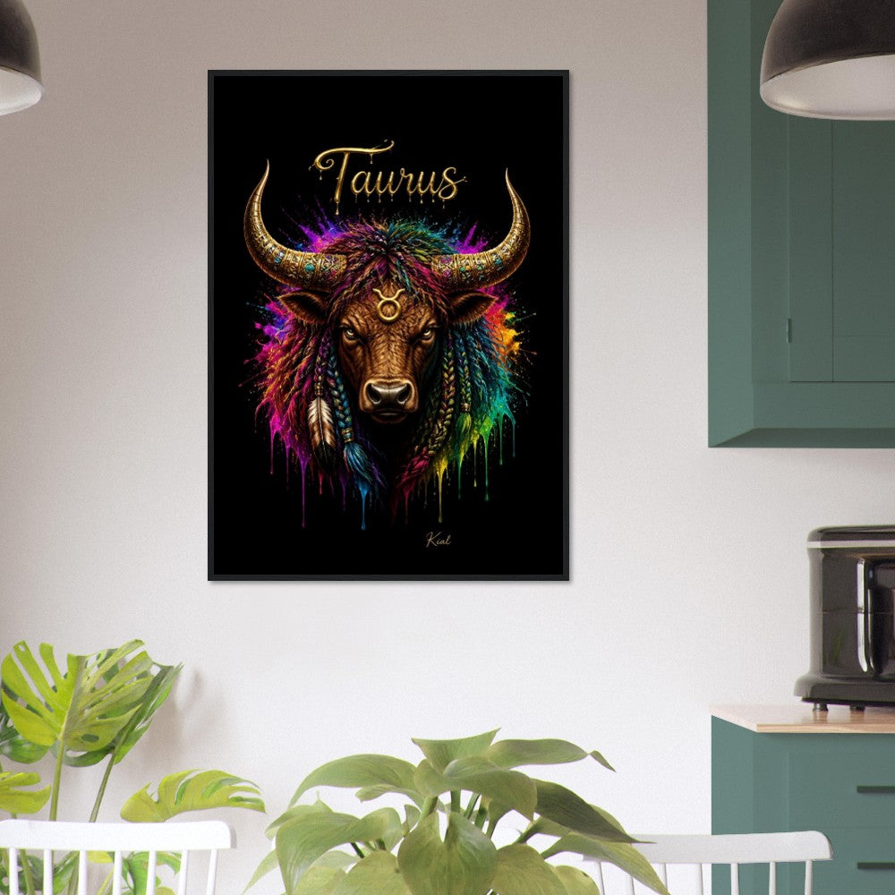 Taurus Neon Zodiac Bull Poster, Colorful Wall Art, Artistic Astrology Canvas, Zodiac Gift for Him, Danish Art Studio