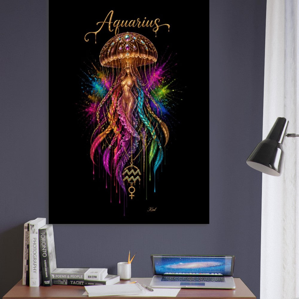 Aquarius Neon Stjernetegn Medusa Plakat, Farverig Vægkunst, Stjernetegnsgave til Ham, Danish Art Studio