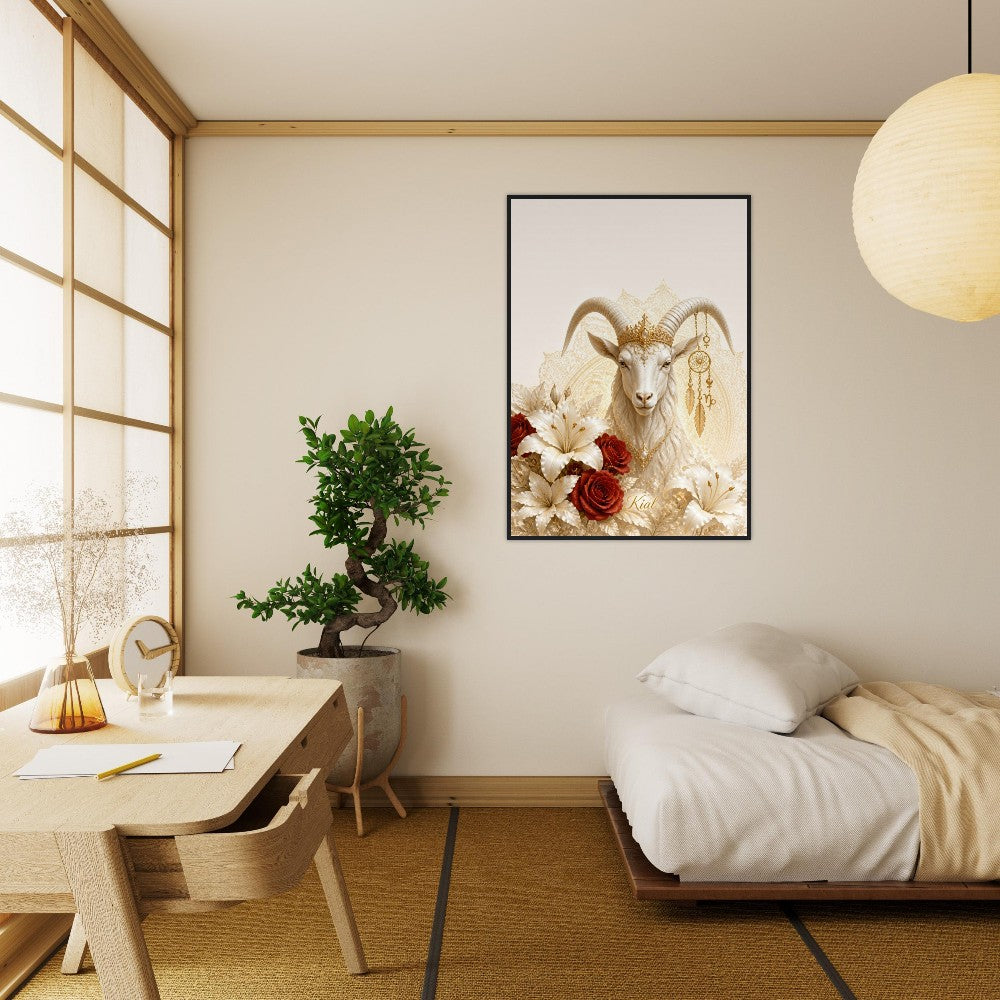 Capricorn Zodiac Goat Poster, Gold Wall Art, Astrology Canvas, Goat Portrait, Zodiac Gift for Her, Danish Art Studio