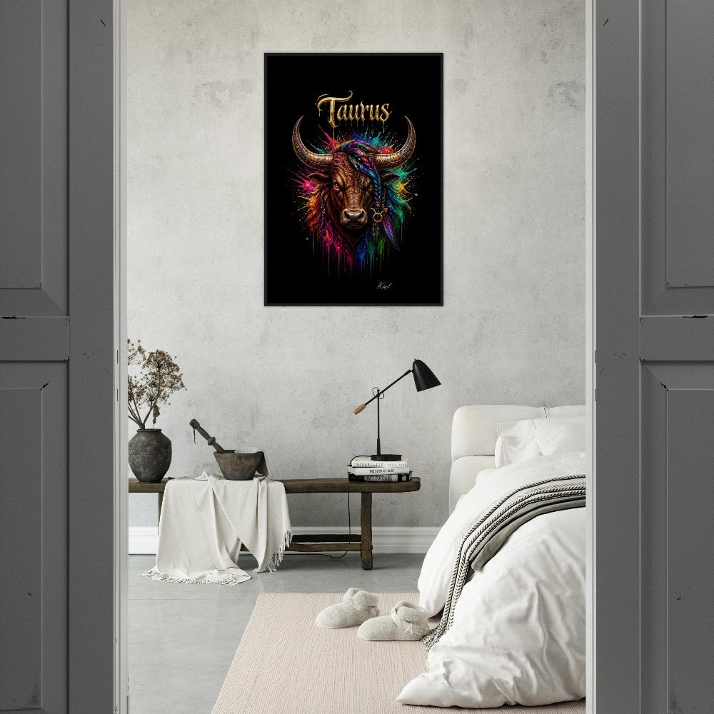 Taurus Neon Zodiac Bull Poster, Colorful Wall Art, Artistic Astrology Canvas, Zodiac Gift for Him, Danish Art Studio