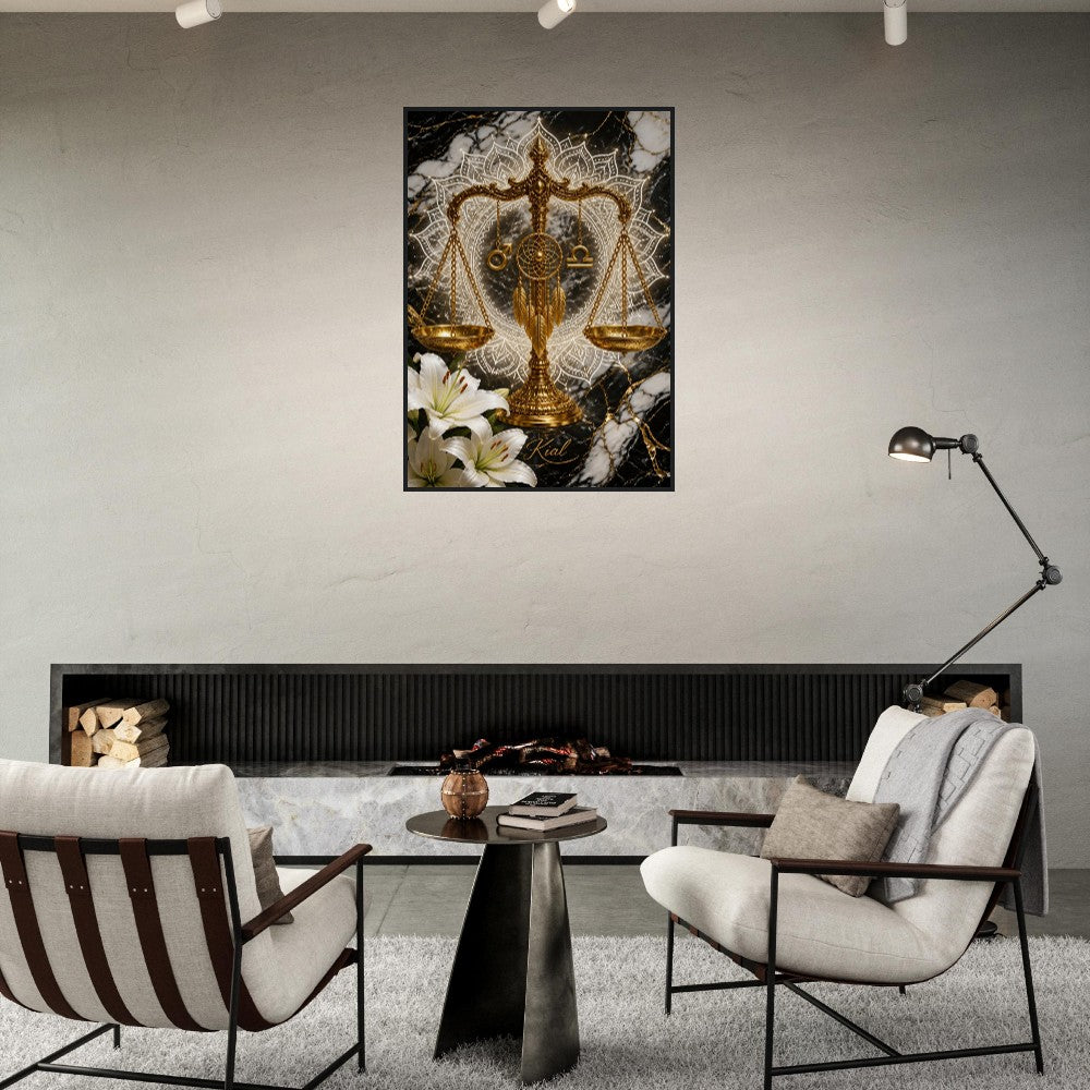 Libra Zodiac Scales Poster, Gold Wall Art, Astrology Canvas, Scales Portrait, Zodiac Gift for Him, Danish Art Studio