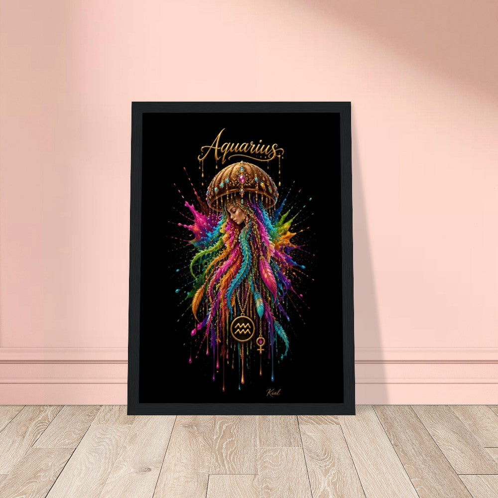 Aquarius Neon Zodiac Medusaplakat, Farverig Vægkunst, Zodiac Gave til Hende, Danish Art Studio