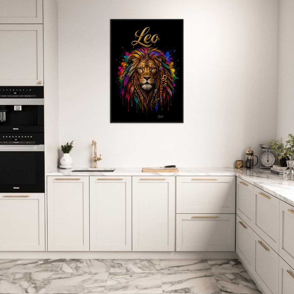 Leo Neon Zodiac Lion Poster, Colorful Wall Art, Artistic Astrology Canvas, Zodiac Gift for Him, Danish Art Studio