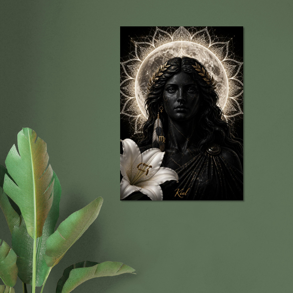 Virgo Zodiac Maiden Poster, Gold Wall Art, Astrology Canvas, Maiden Portrait, Zodiac Gift for Her, Danish Art Studio