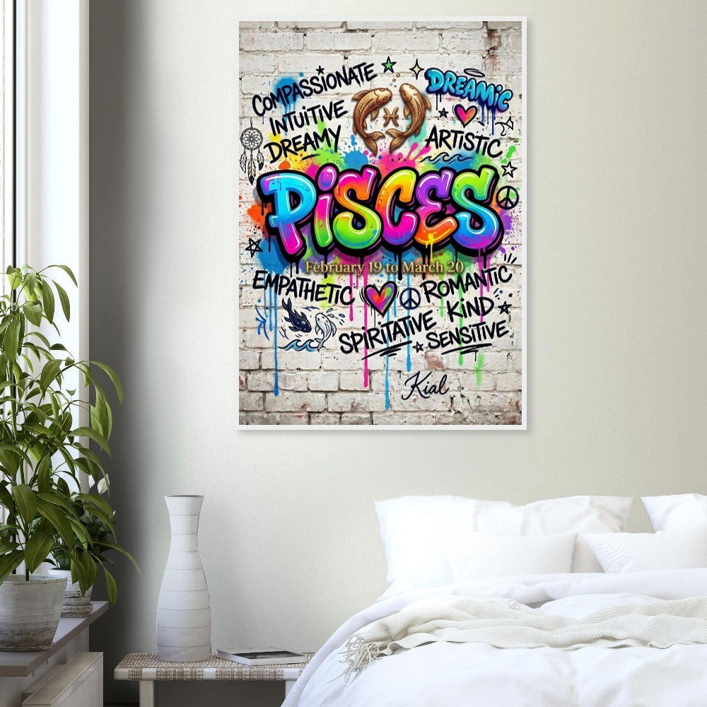 Pisces Neon Graffiti Zodiac Poster, Colorful Street Art, Zodiac Gift for Her, Danish Art Studio