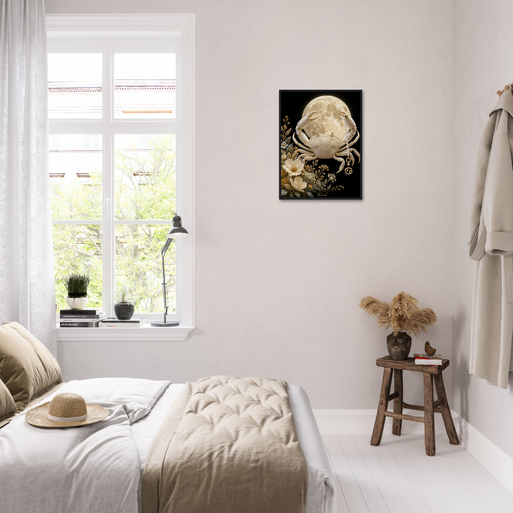 Cancer Zodiac Crab Poster, Gold Wall Art, Astrology Canvas, Crab Portrait, Zodiac Gift for Her, Danish Art Studio