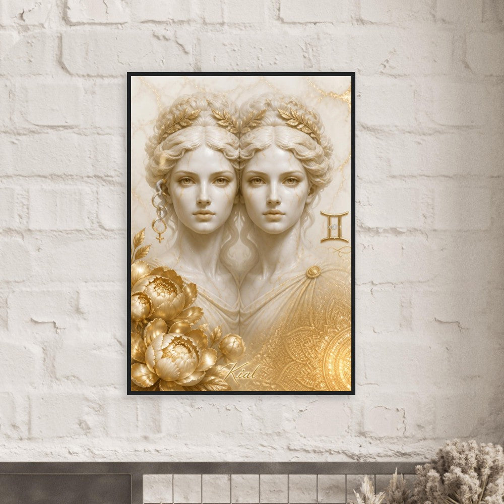 Wall artGemini Zodiac Twins Poster, Gold Wall Art, Astrology Canvas, Twins Portrait, Zodiac Gift for Her, Danish Art Studio