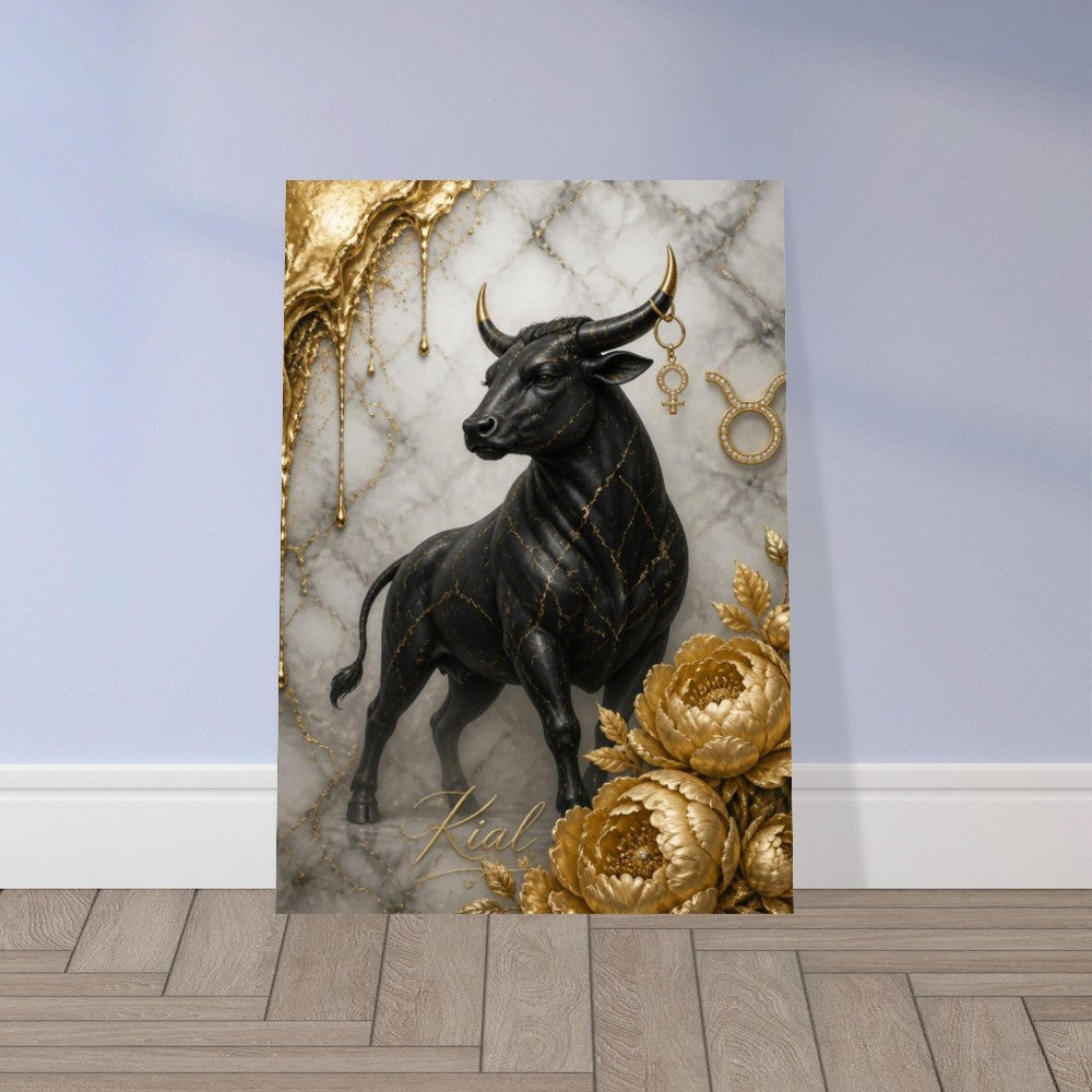 Taurus Zodiac Bull Poster, Gold Wall Art, Astrology Canvas, Bull Portrait, Zodiac Gift for Her, Danish Art Studio