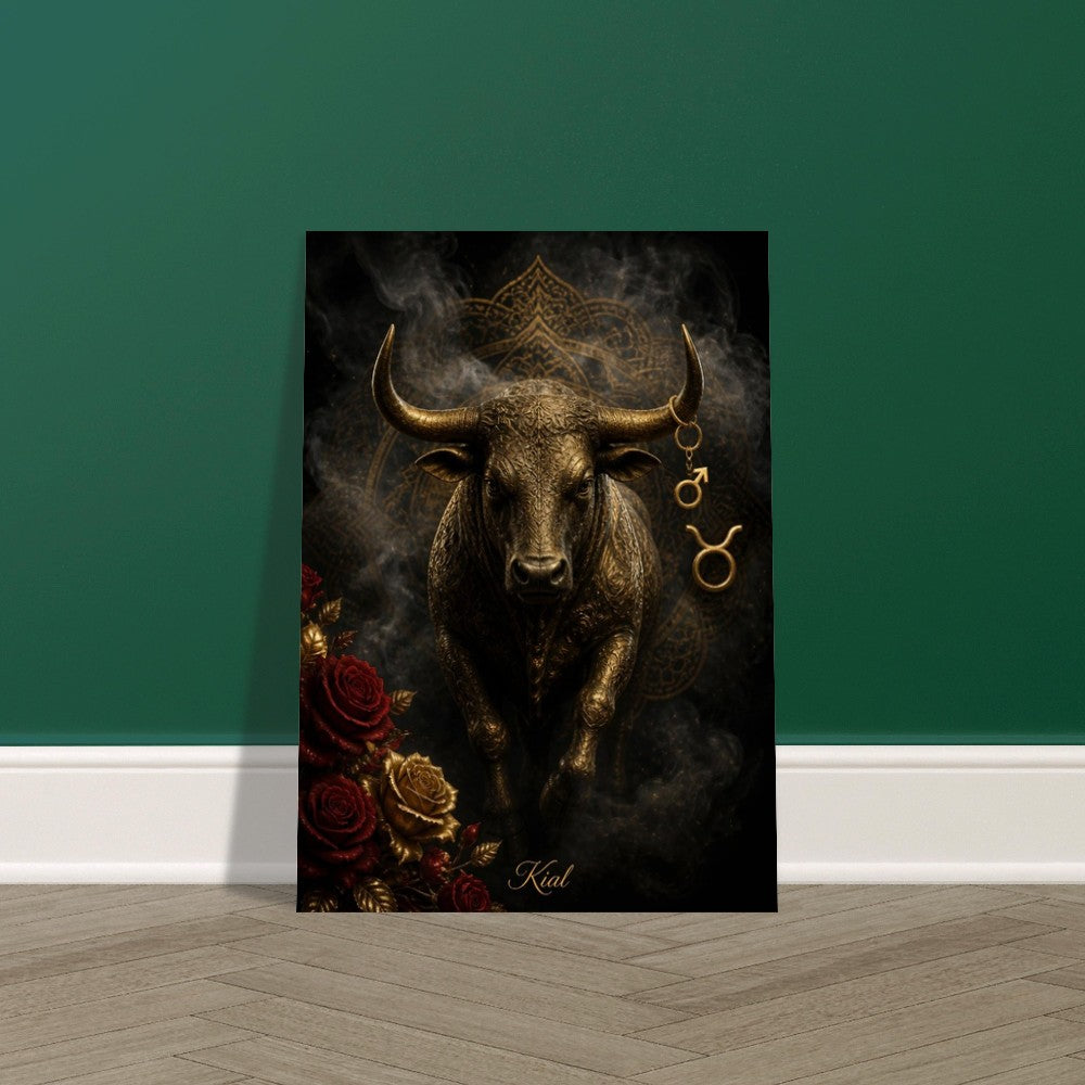 Taurus Zodiac Bull Poster, Gold Wall Art, Astrology Canvas, Bull Portrait, Zodiac Gift for Him, Danish Art Studio