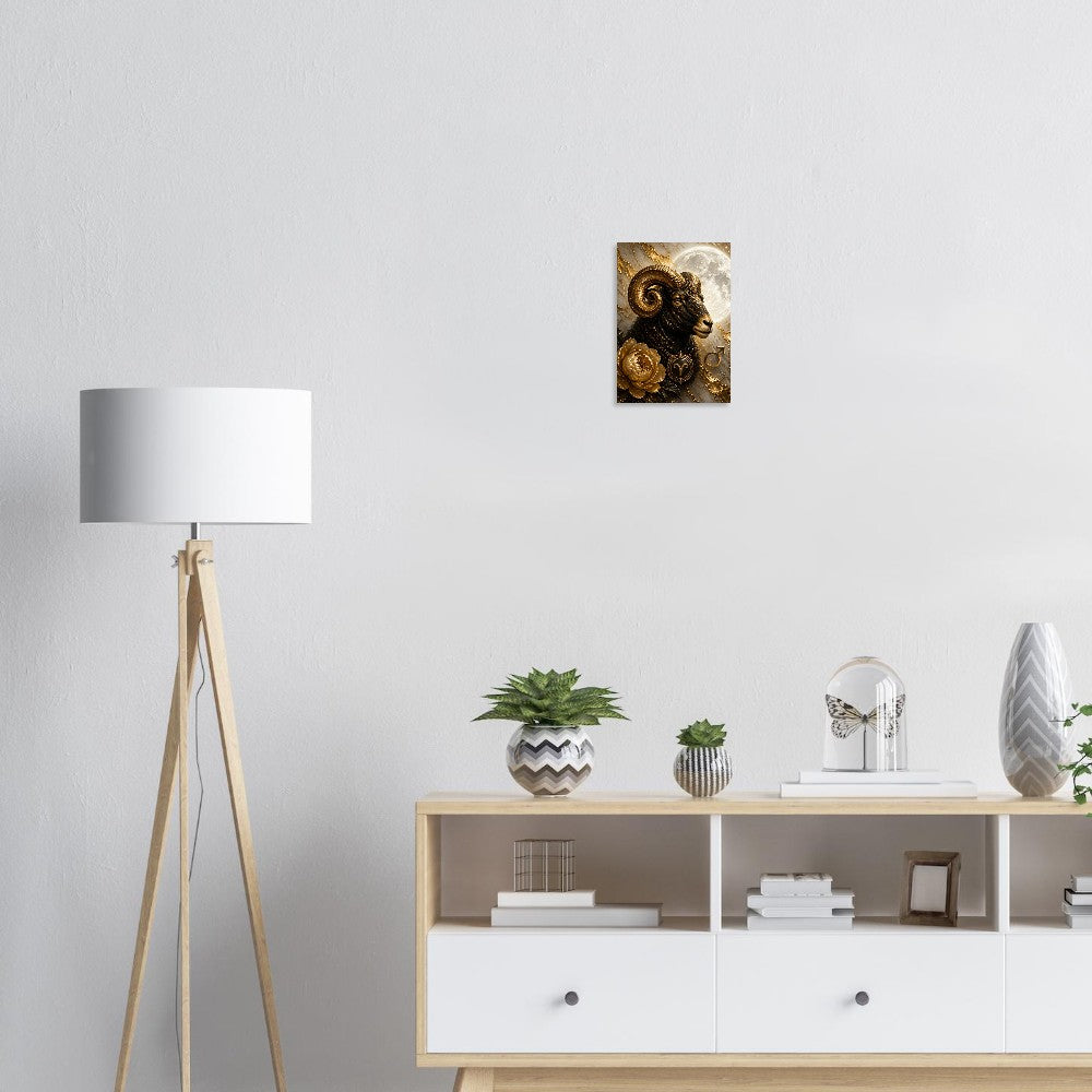 Aries Zodiac Ram Poster, Gold Wall Art, Astrology Canvas, Ram Portrait, Zodiac Gift for Her, Danish Art Studio