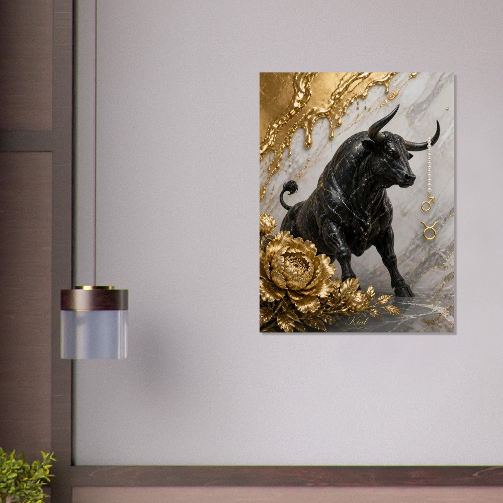 Taurus Zodiac Bull Poster, Gold Wall Art, Astrology Canvas, Bull Portrait, Zodiac Gift for Him, Danish Art Studio