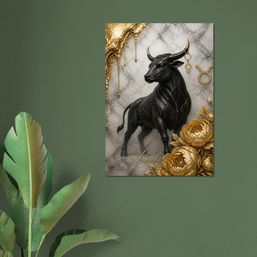 Taurus Zodiac Bull Poster, Gold Wall Art, Astrology Canvas, Bull Portrait, Zodiac Gift for Her, Danish Art Studio