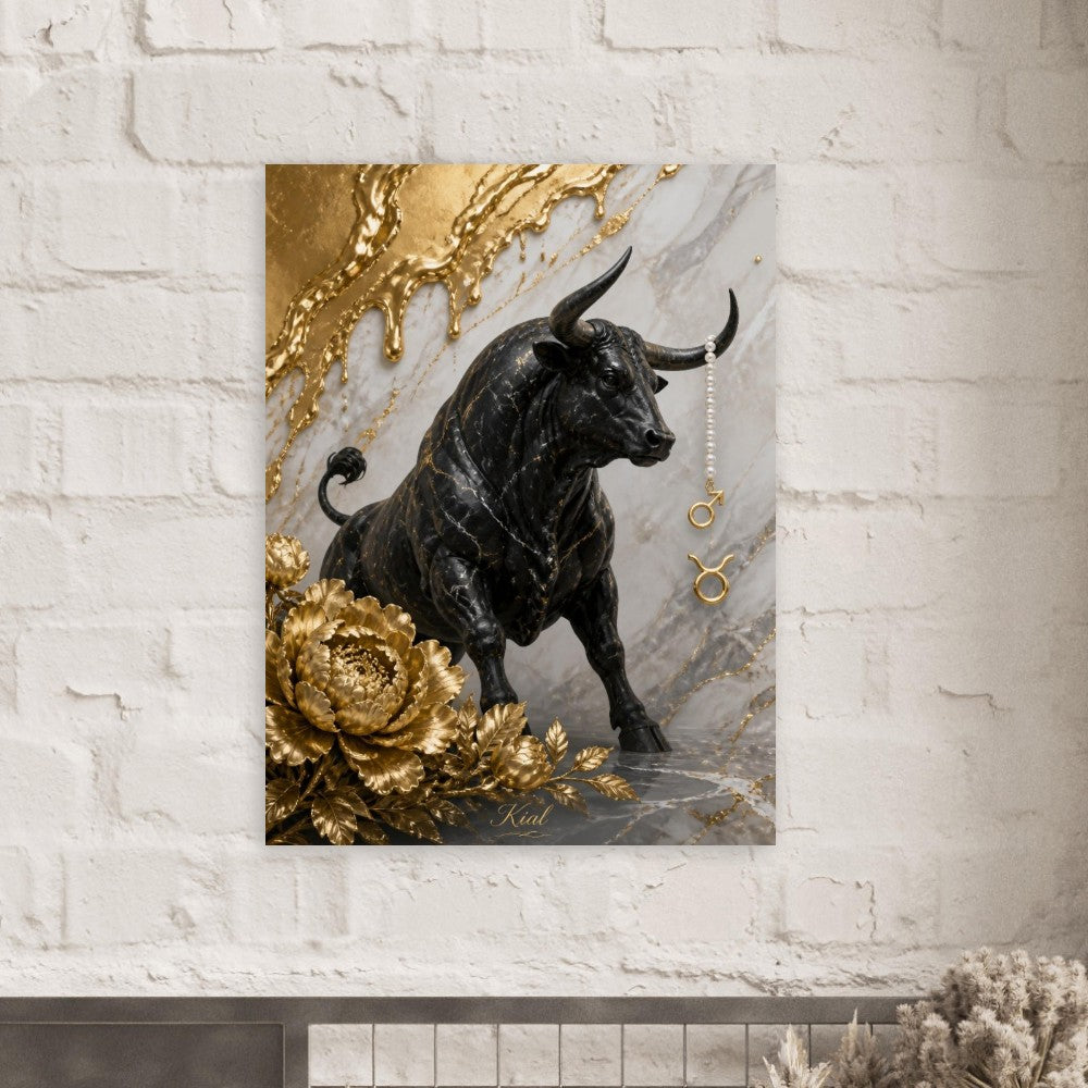 Taurus Zodiac Bull Poster, Gold Wall Art, Astrology Canvas, Bull Portrait, Zodiac Gift for Him, Danish Art Studio